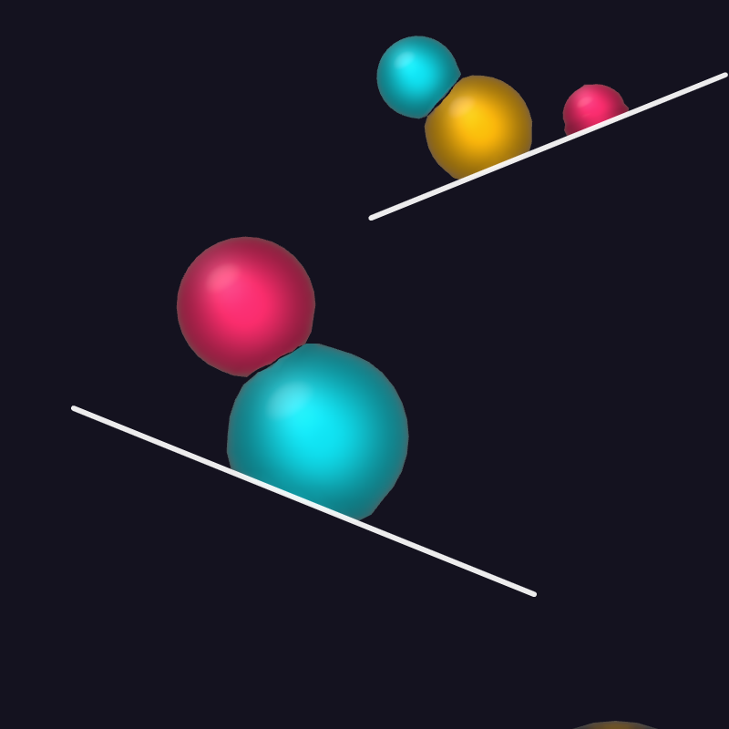 Seven jellies on a white zig-zag, the smallest at the top and the biggest at the bottom